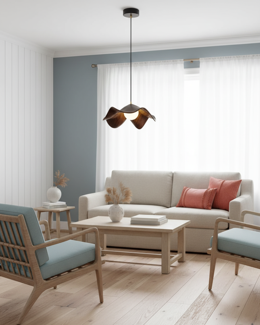 Lotusblad Pendel med Træfinish Justerbar Køkkenloftslampe