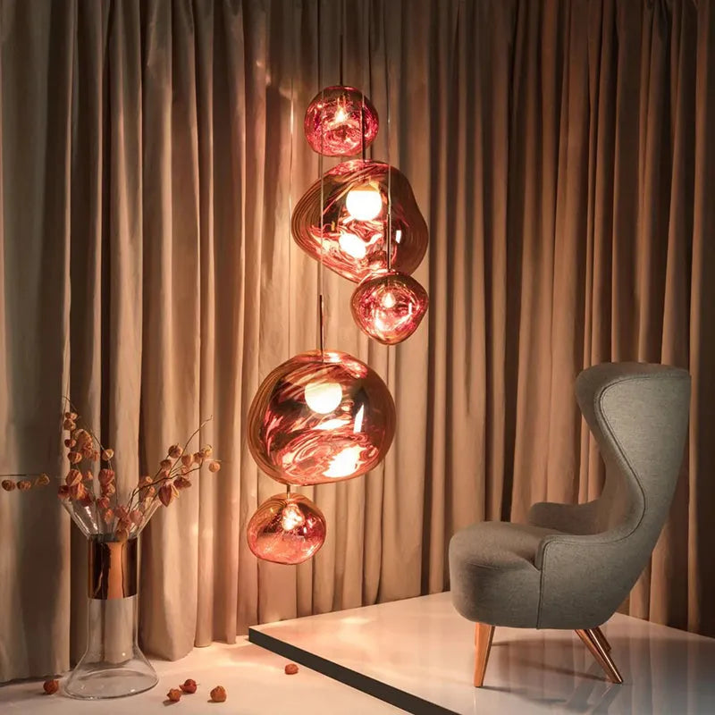 Metal And Acrylic Pendant Lamp With Organic Orb Shape Ambient Indoor Light