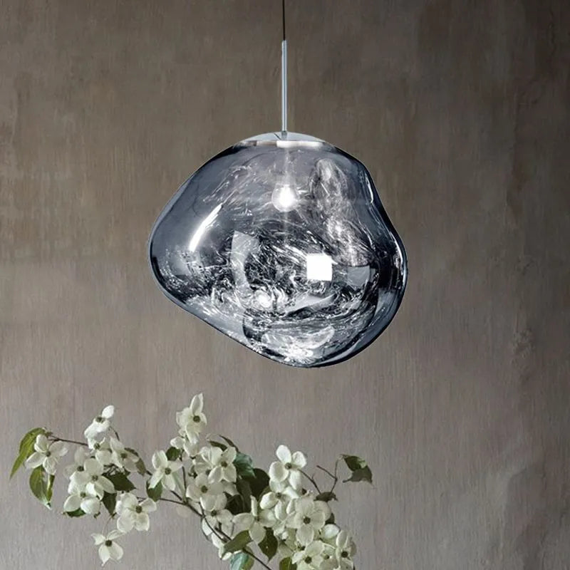 Metal And Acrylic Pendant Lamp With Organic Orb Shape Ambient Indoor Light