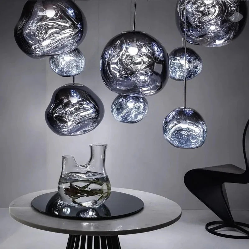 Metal And Acrylic Pendant Lamp With Organic Orb Shape Ambient Indoor Light
