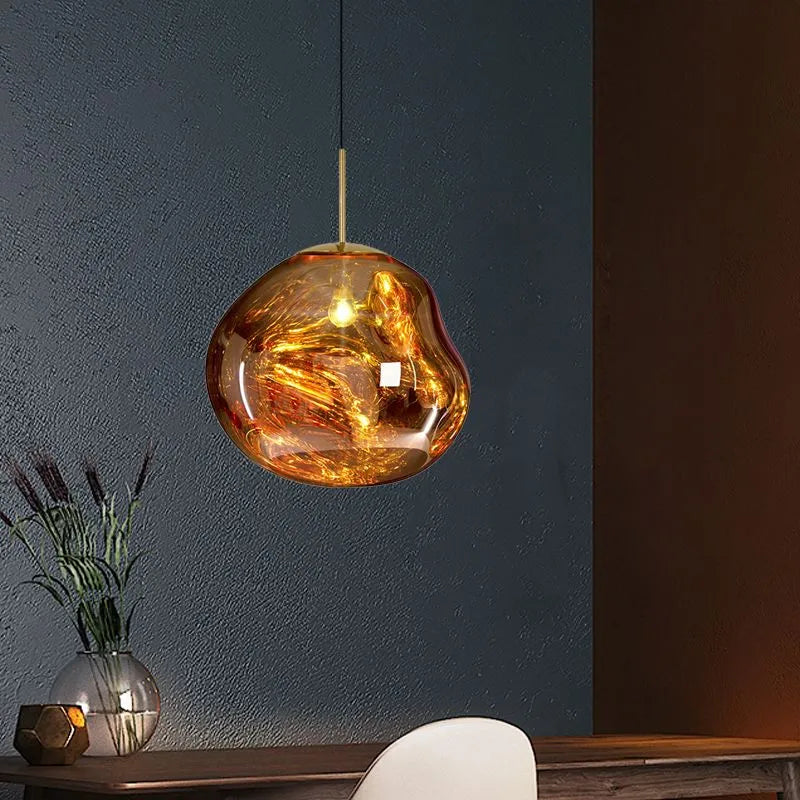 Metal And Acrylic Pendant Lamp With Organic Orb Shape Ambient Indoor Light