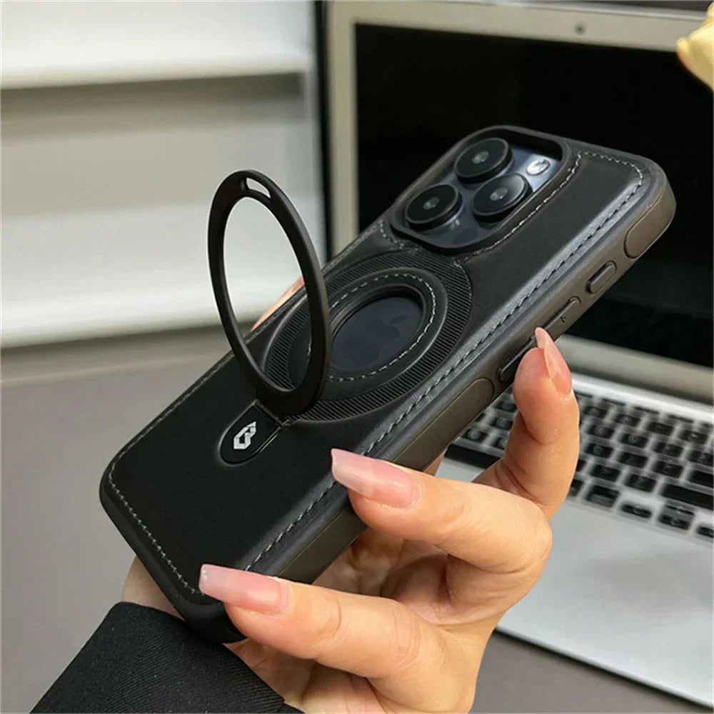 حافظة لوكس الجلدية المتوافقة مع MagSafe — حامل حلقي قابل للطي وغطاء واقٍ نحيف