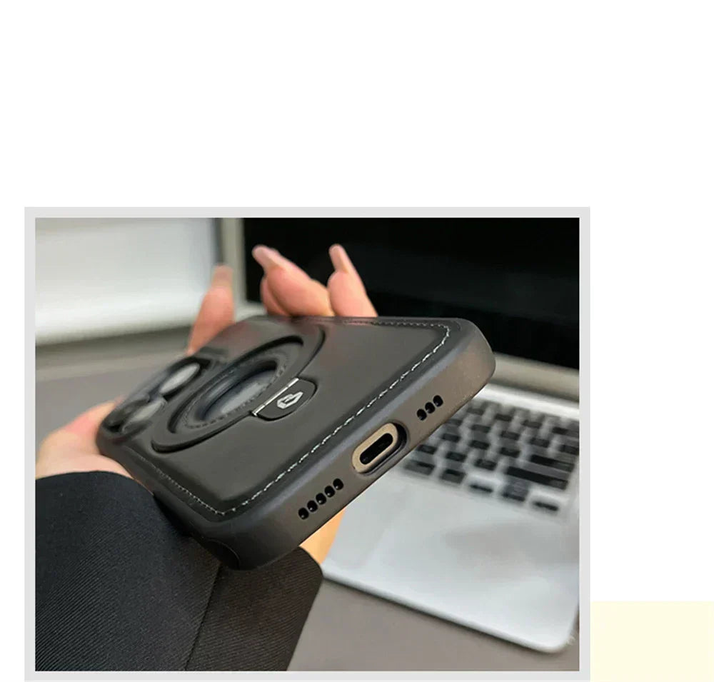 حافظة لوكس الجلدية المتوافقة مع MagSafe — حامل حلقي قابل للطي وغطاء واقٍ نحيف