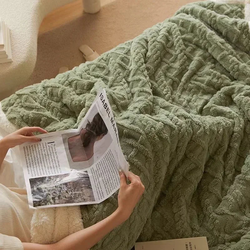 LuxyCozy dikke deken van lamswol — Pluche fleece met weefsel van twee textielsoorten