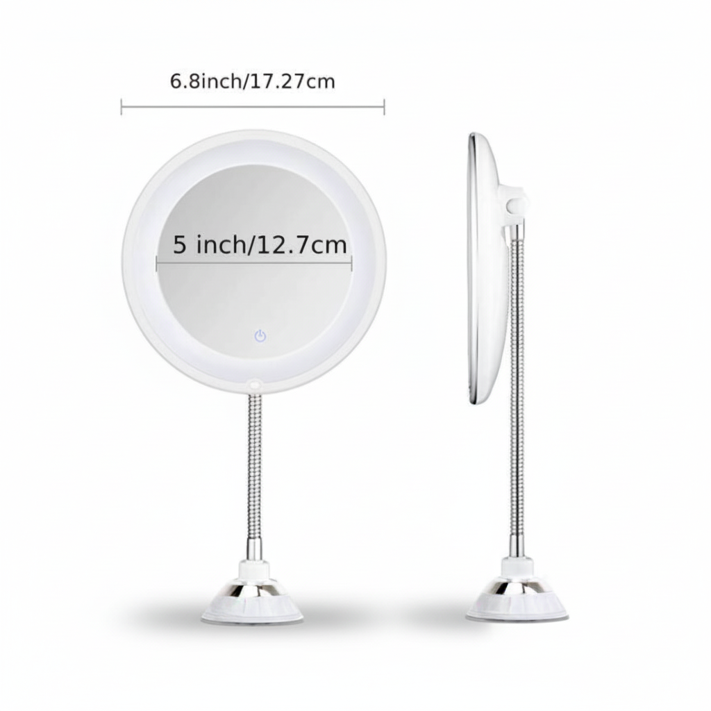 Zvětšovací zrcátko s LED osvětlením 10× — otočné, s flexibilním ramenem