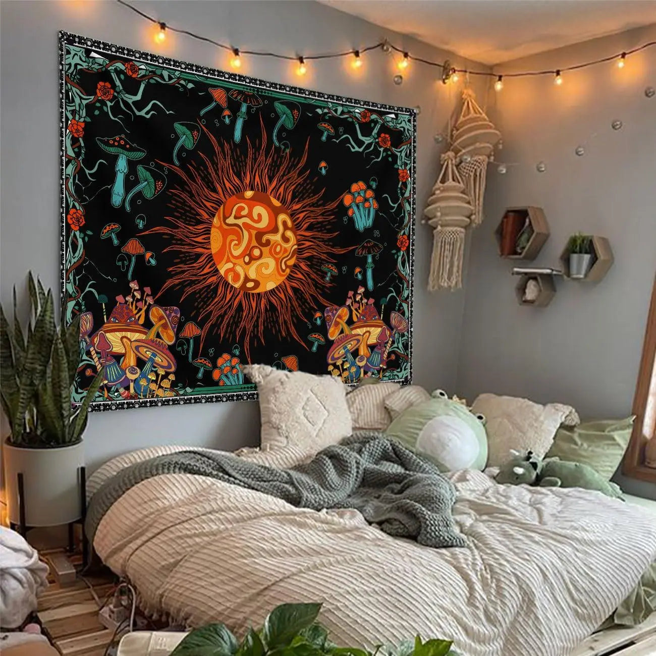 Embroidered Star And Moon Boho Wall Tapestry