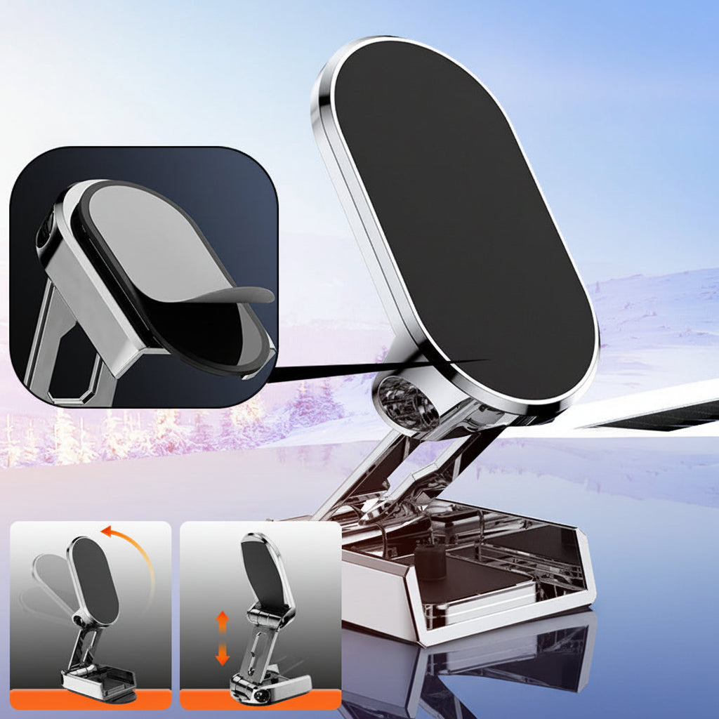 Car Phone Mount Magnetic Dashboard Foldable Alloy Holder | Meowbutter