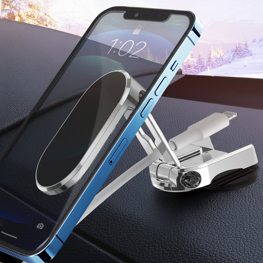 Car Phone Mount Magnetic Dashboard Foldable Alloy Holder | Meowbutter