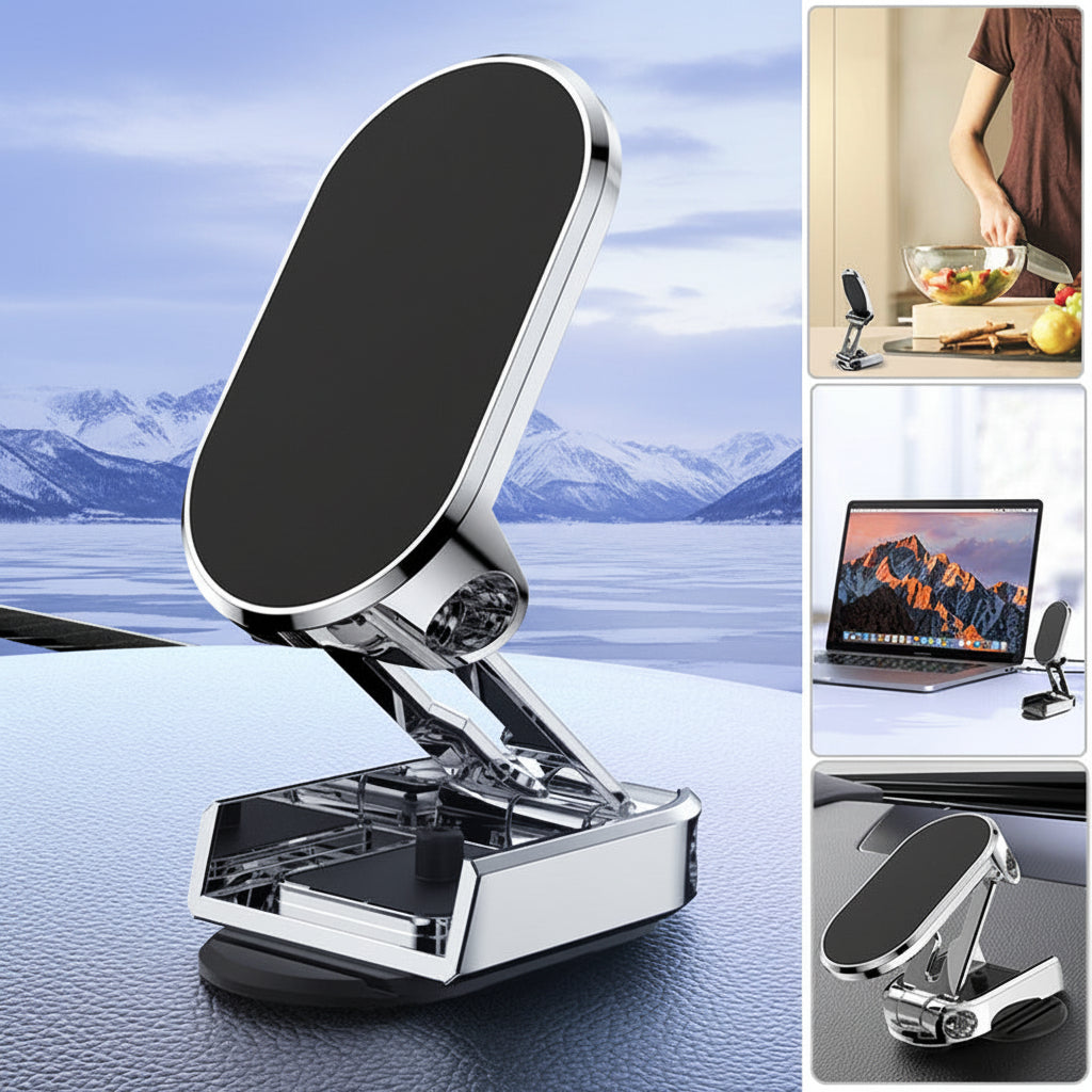 Car Phone Mount Magnetic Dashboard Foldable Alloy Holder | Meowbutter