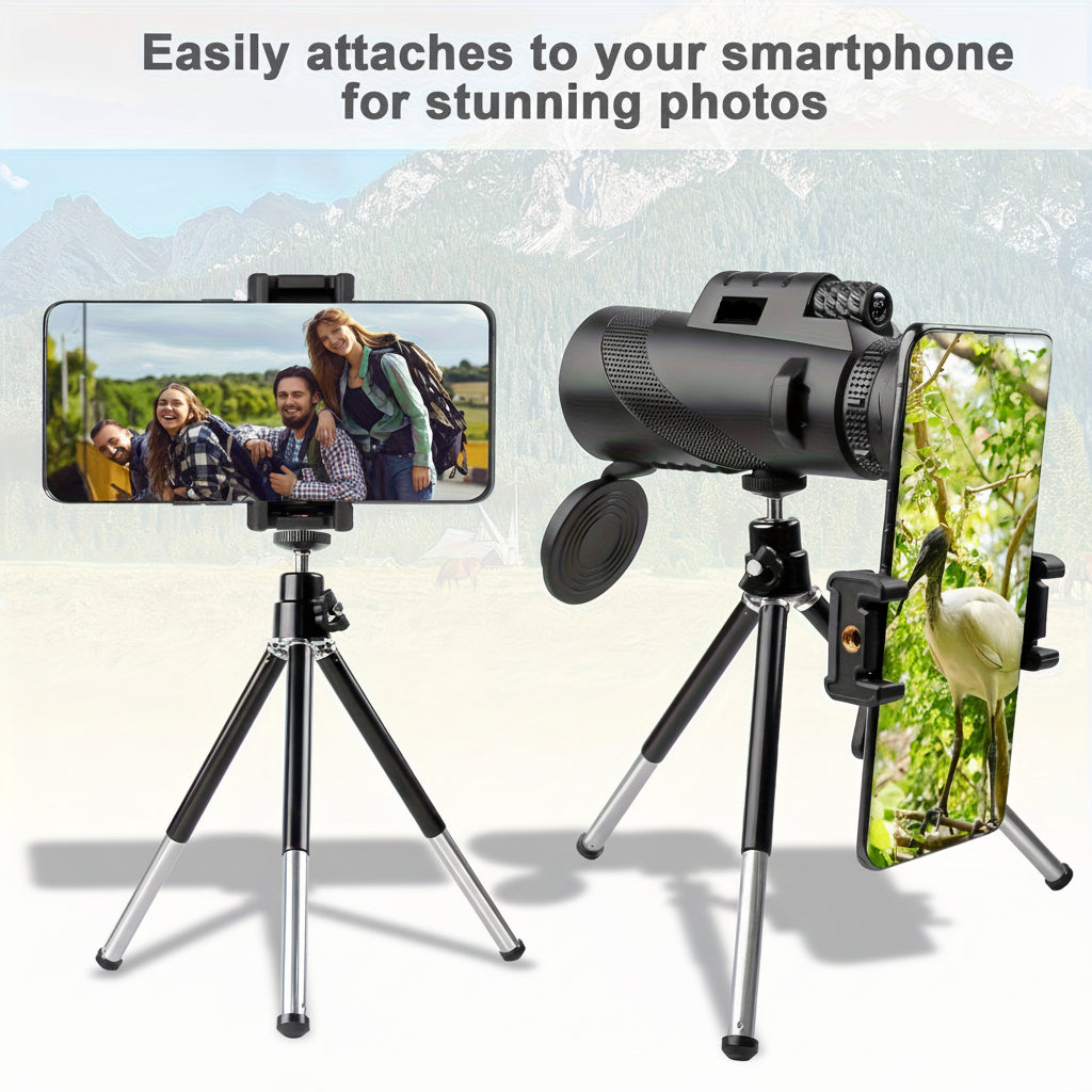 8x42 kompakt monokularkikkert — integrert brakett for telefonadapter