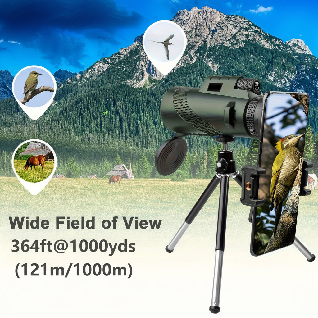 8x42 kompakt monokularkikkert — integrert brakett for telefonadapter