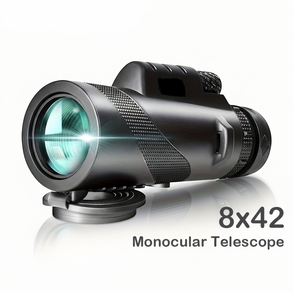 8x42 kompakt monokularkikkert — integrert brakett for telefonadapter