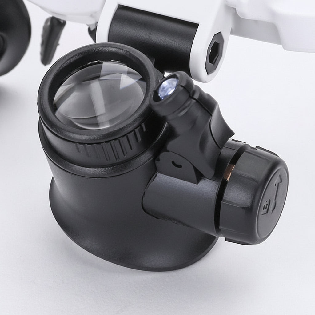Adjustable Headband LED Magnifying Glass Headset — Snap-On Optical Lenses