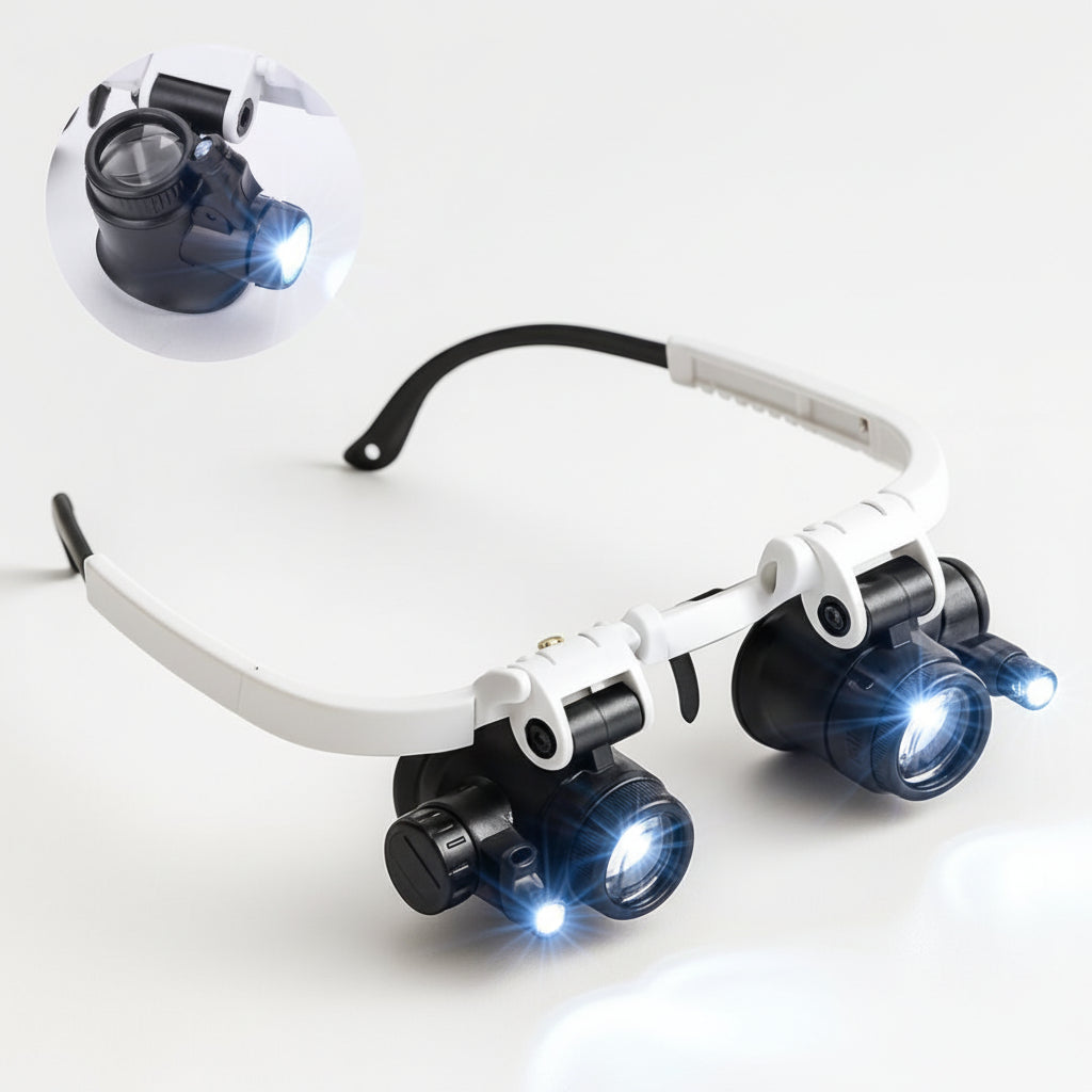 Adjustable Headband LED Magnifying Glass Headset — Snap-On Optical Lenses