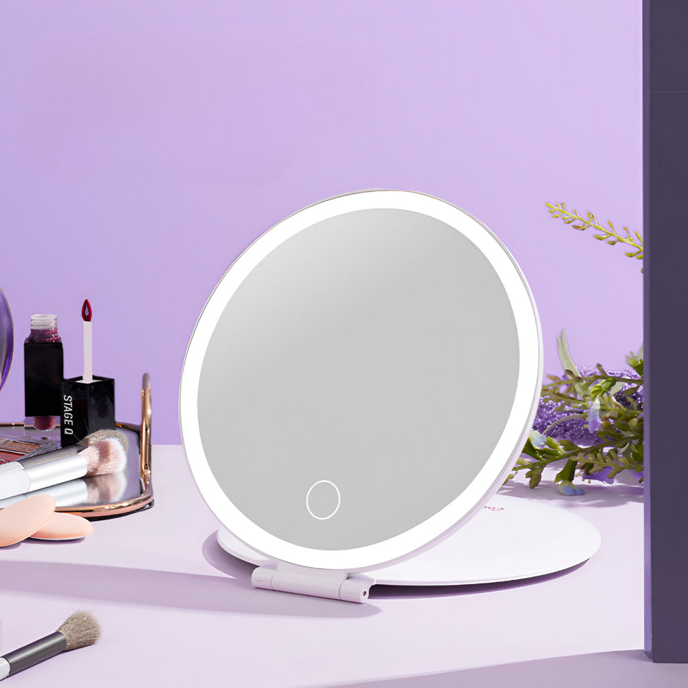 Compact Lighted Folding Travel Makeup Mirror — Under 1 Inch Thick