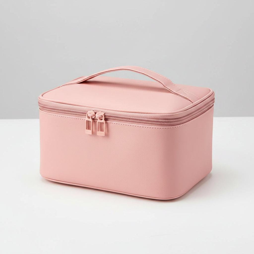 Borsa per trucchi in pelle sintetica impermeabile con interno in nylon e organizer