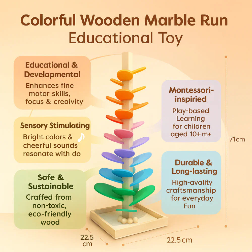 Gioco Educativo in Legno Colorato per Bambini Marble Run | Meowbutter