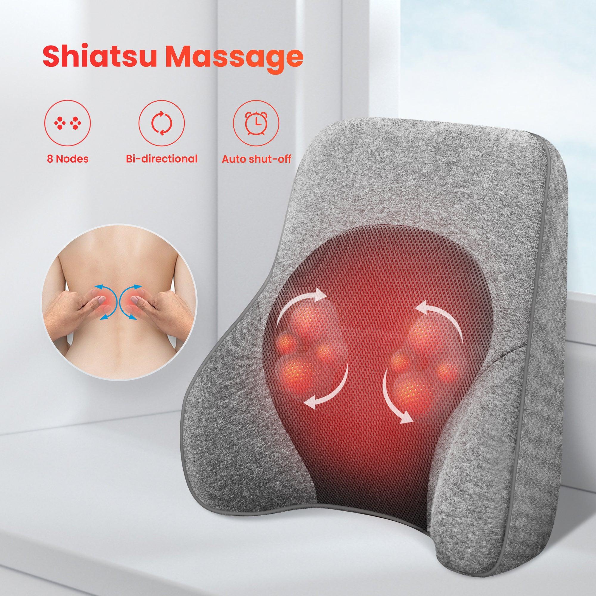Cojín de soporte lumbar de espuma viscoelástica - Masaje shiatsu de 4 nodos - Calor de 2 niveles - Temporizador de 60 minutos | meowbutter