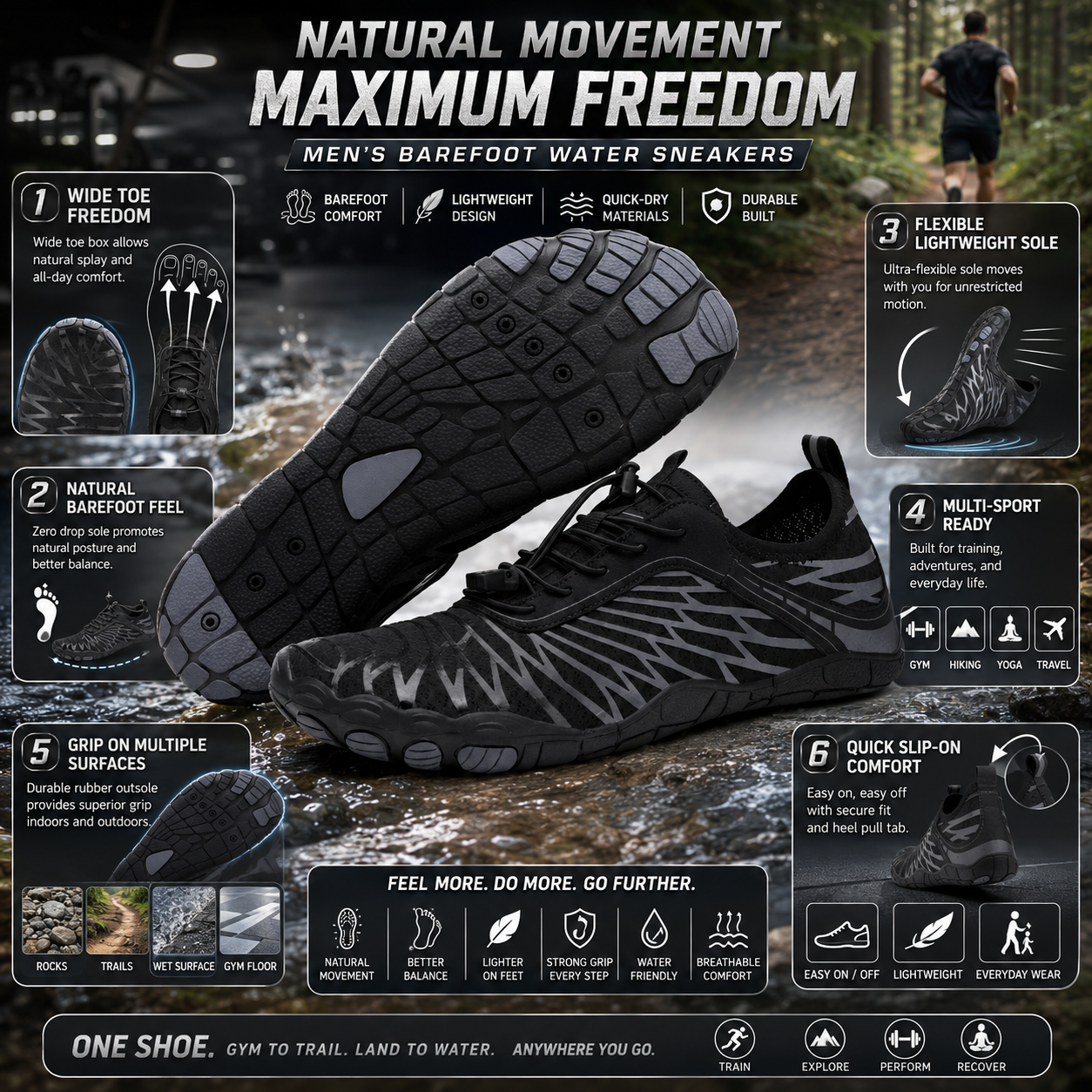 Men's Barefoot Shoes Wide Toe Athletic Water Sneakers | Meowbutter