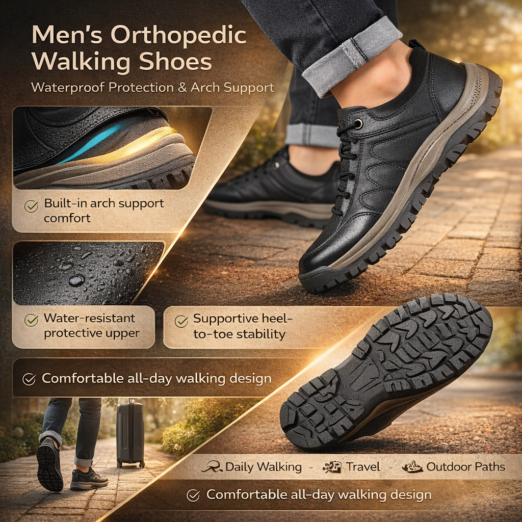 Sapatos ortopédicos masculinos para caminhada — Impermeáveis, com suporte de arco plantar