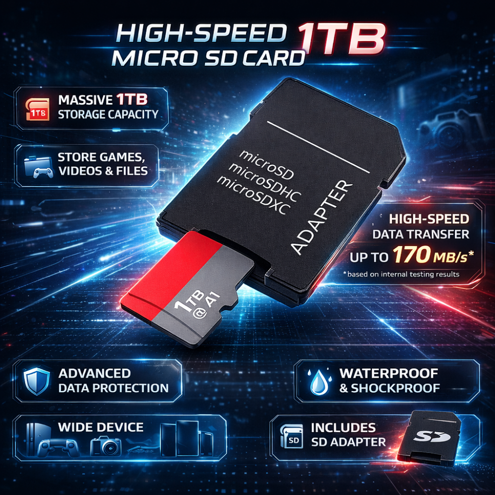 1 TB-os microSD-kártya — nagy sebességű memória-tároló