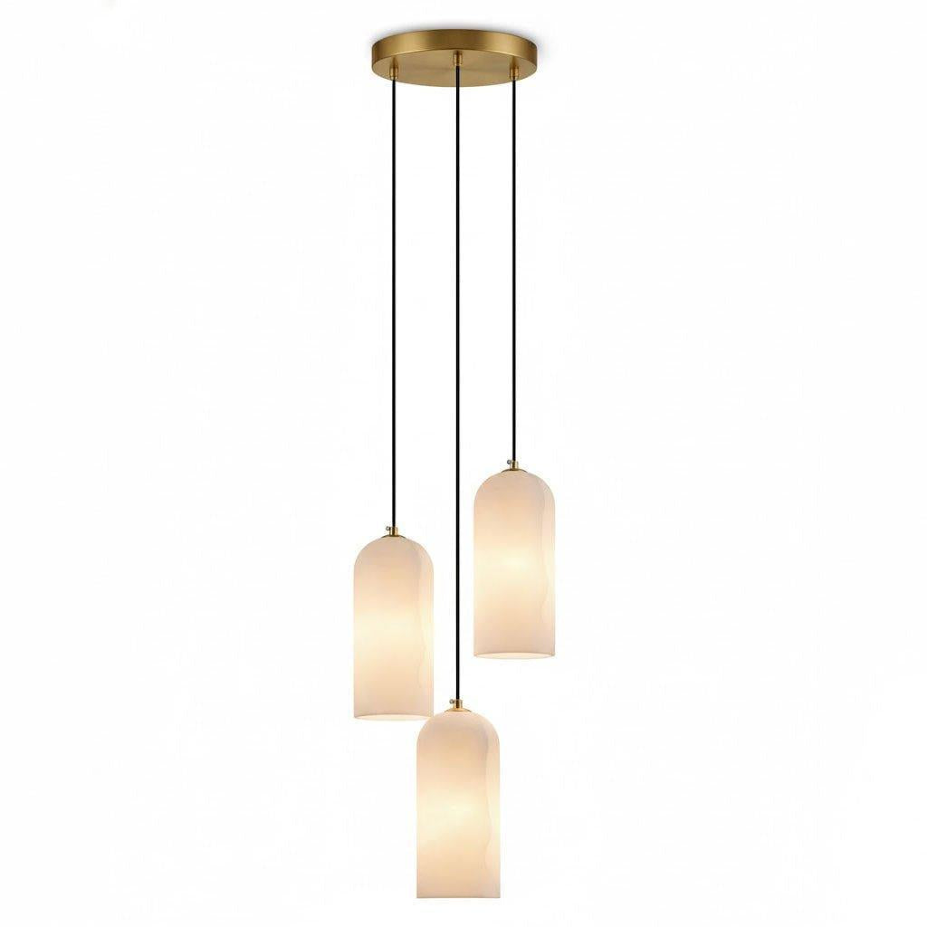 Alabasterfarbene Messing-Hängeleuchte, Mid-Century-Stil, höhenverstellbar