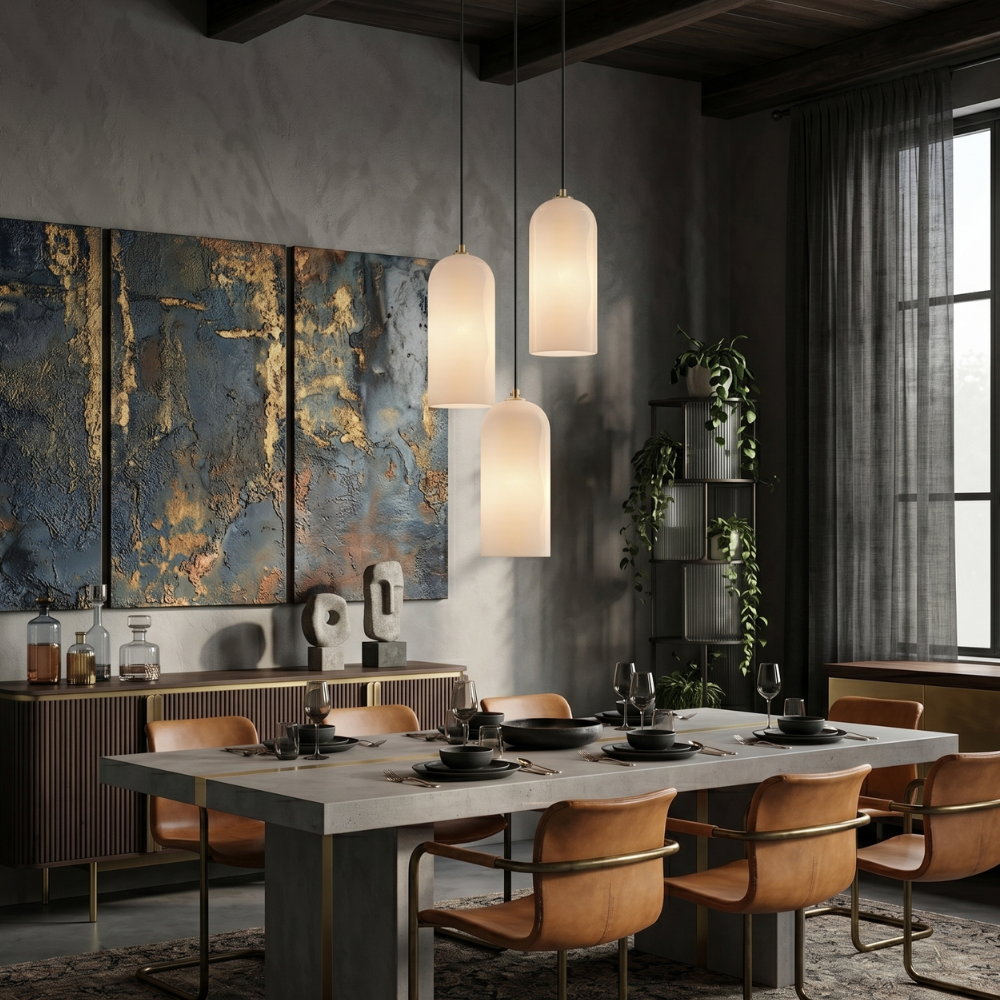 Alabasterfarbene Messing-Hängeleuchte, Mid-Century-Stil, höhenverstellbar