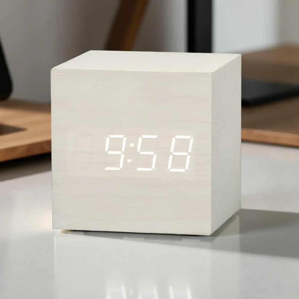 Digital LED Cube Alarm Clock — Time, Date, and Temperature Display