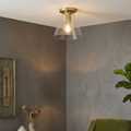Stropní mosazné svítidlo s čirým sklem, minimalistický design