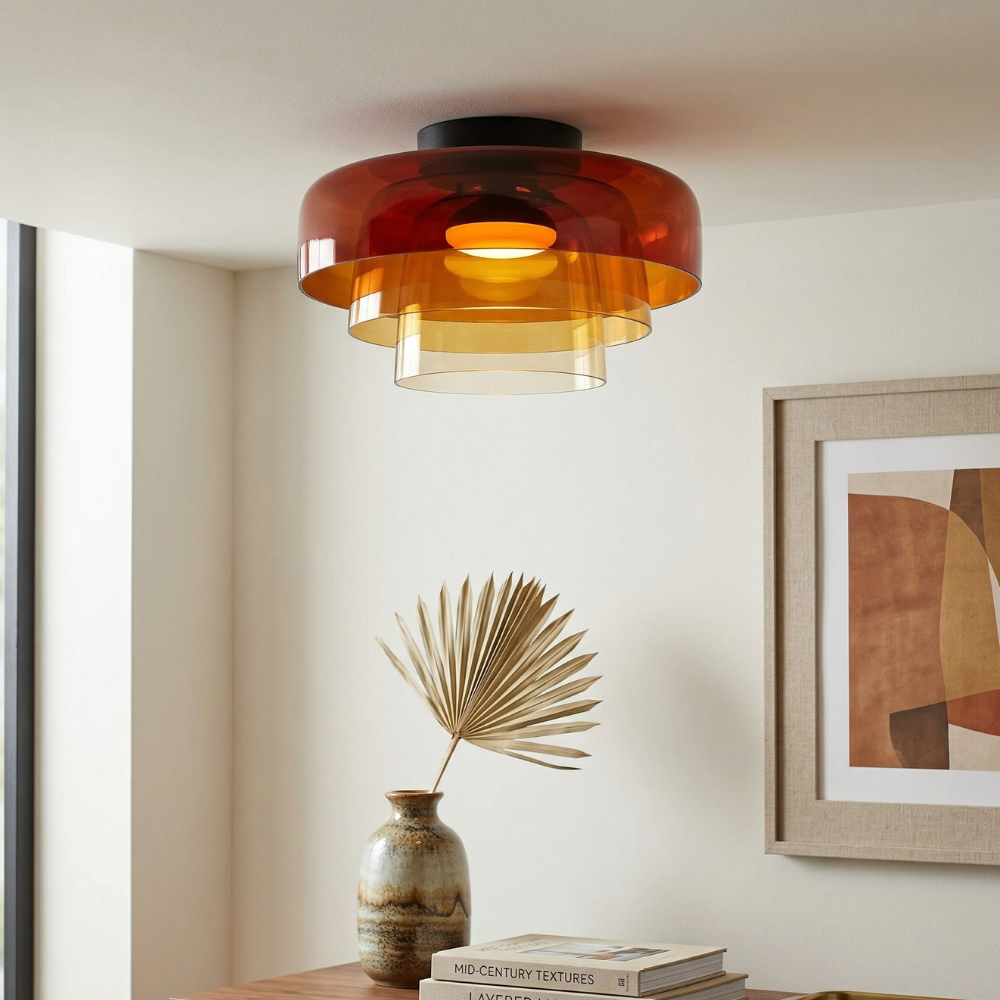 Røget glas loftslampe med integreret LED i minimalistisk stil