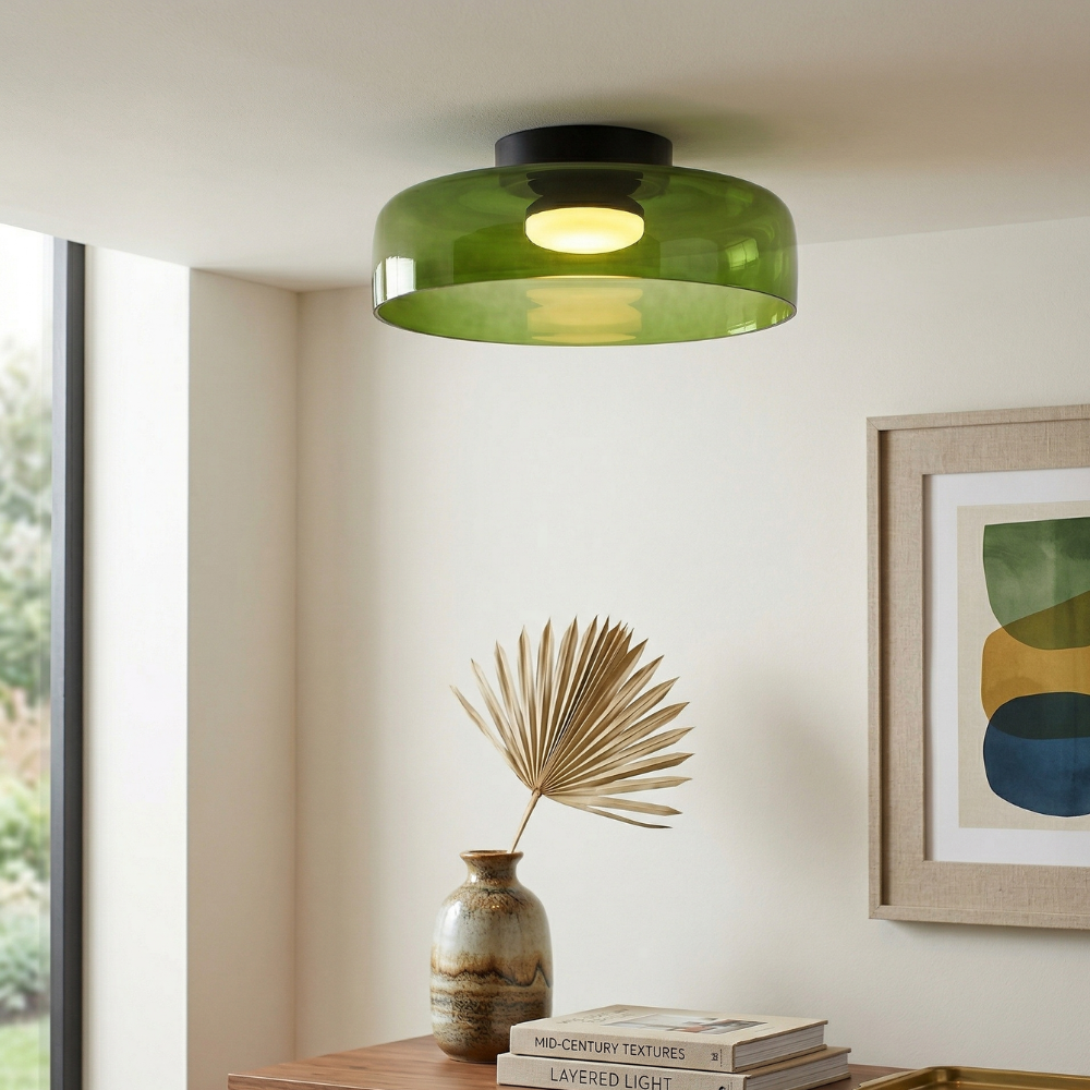 Røget glas loftslampe med integreret LED i minimalistisk stil