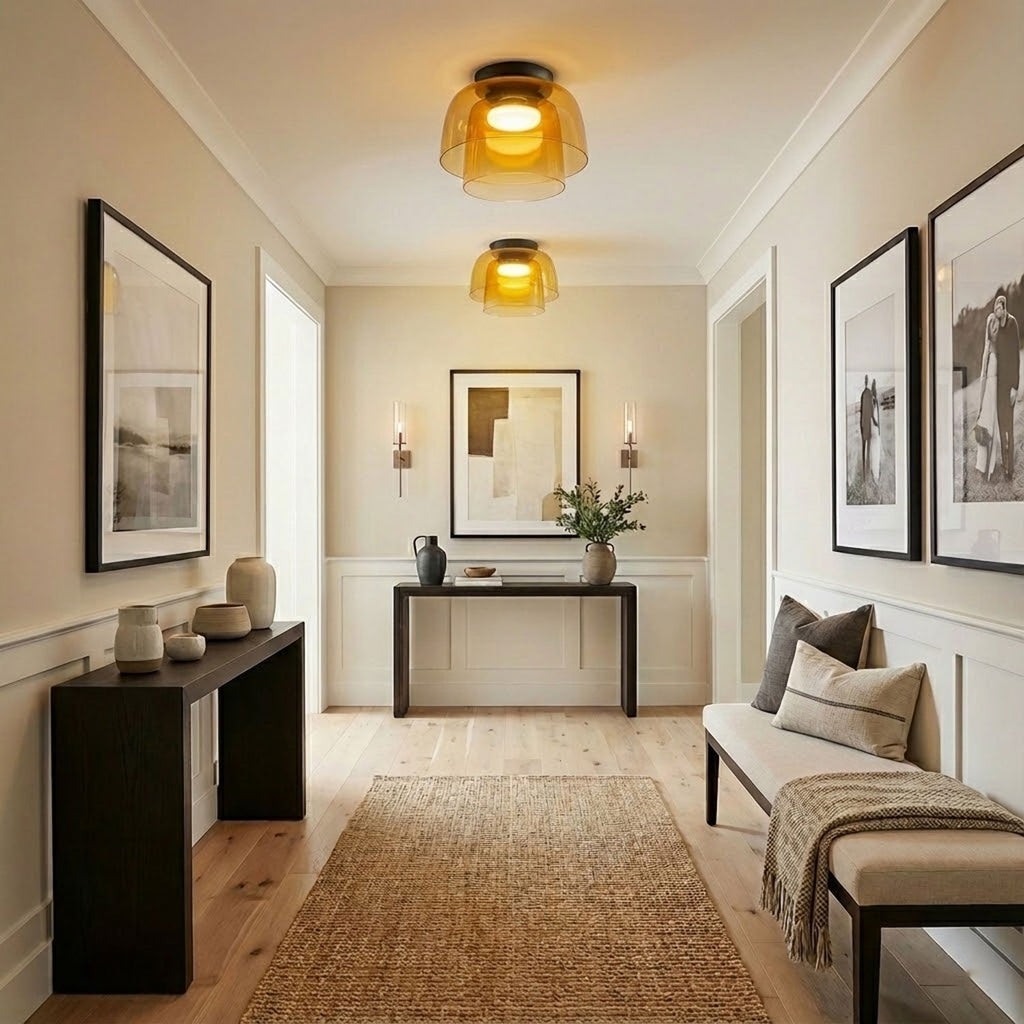 Røget glas loftslampe med integreret LED i minimalistisk stil