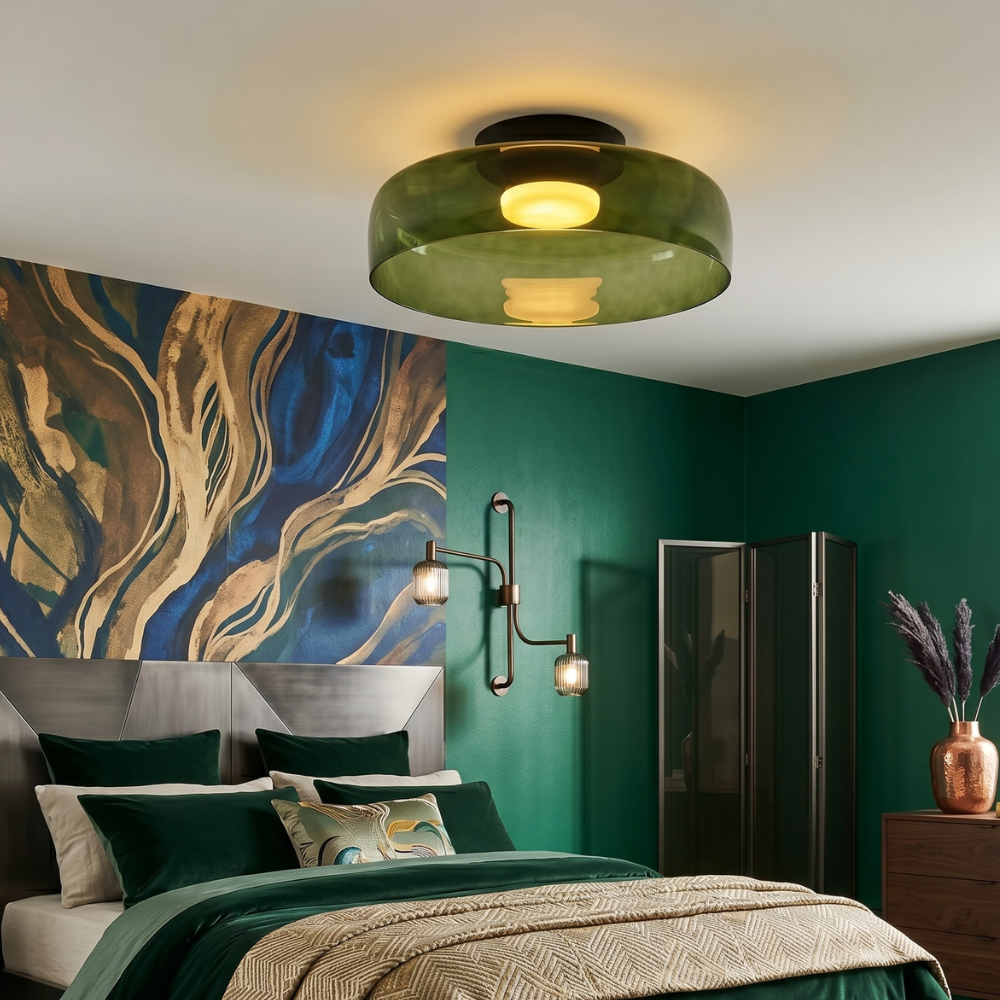 Røget glas loftslampe med integreret LED i minimalistisk stil