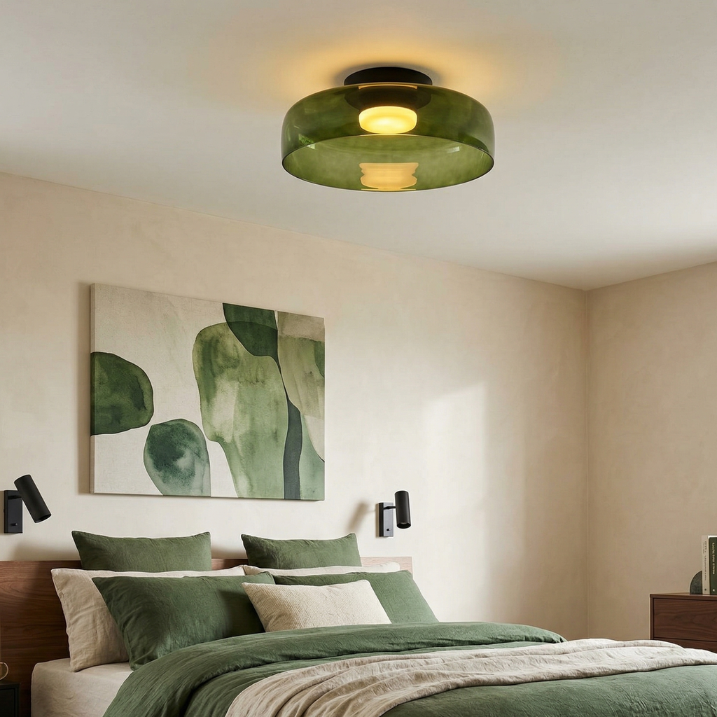 Røget glas loftslampe med integreret LED i minimalistisk stil