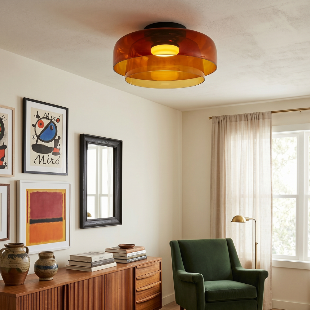 Røget glas loftslampe med integreret LED i minimalistisk stil