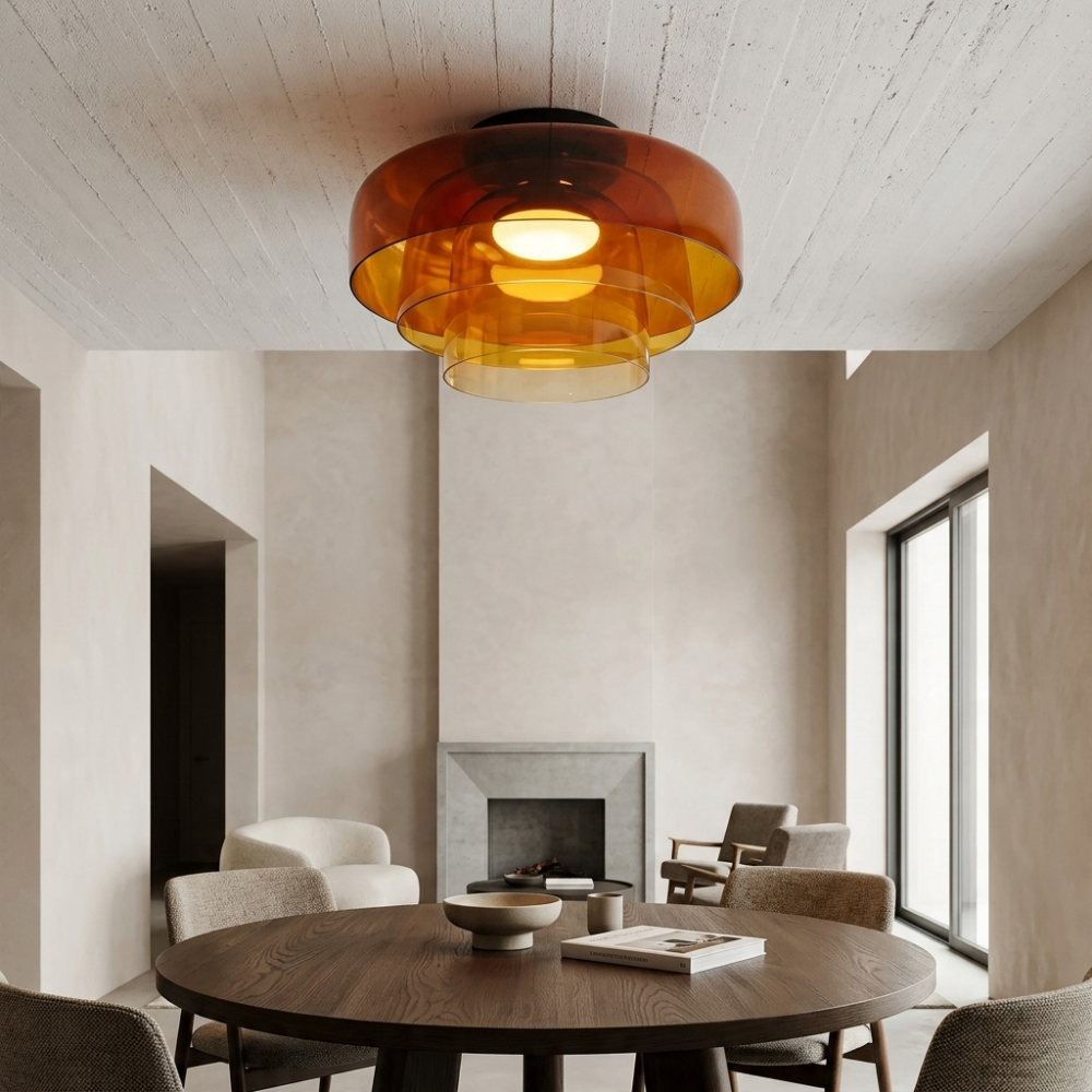 Røget glas loftslampe med integreret LED i minimalistisk stil