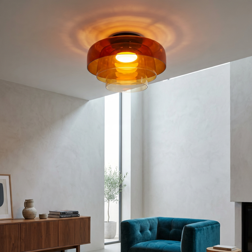 Røget glas loftslampe med integreret LED i minimalistisk stil
