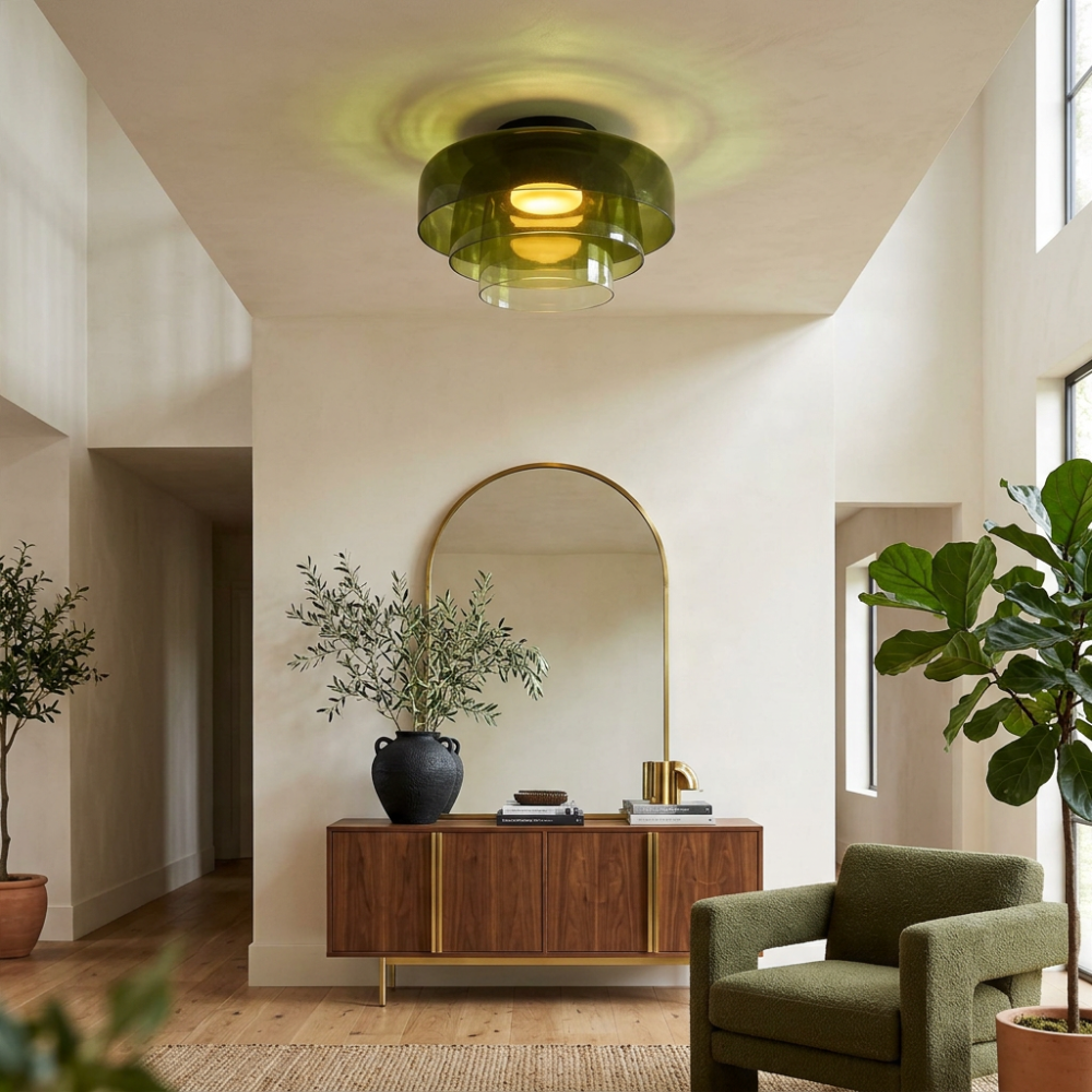 Røget glas loftslampe med integreret LED i minimalistisk stil