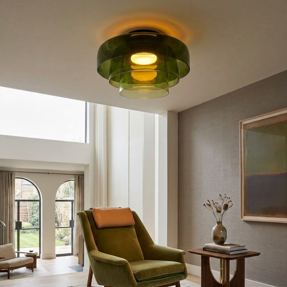 Røget glas loftslampe med integreret LED i minimalistisk stil