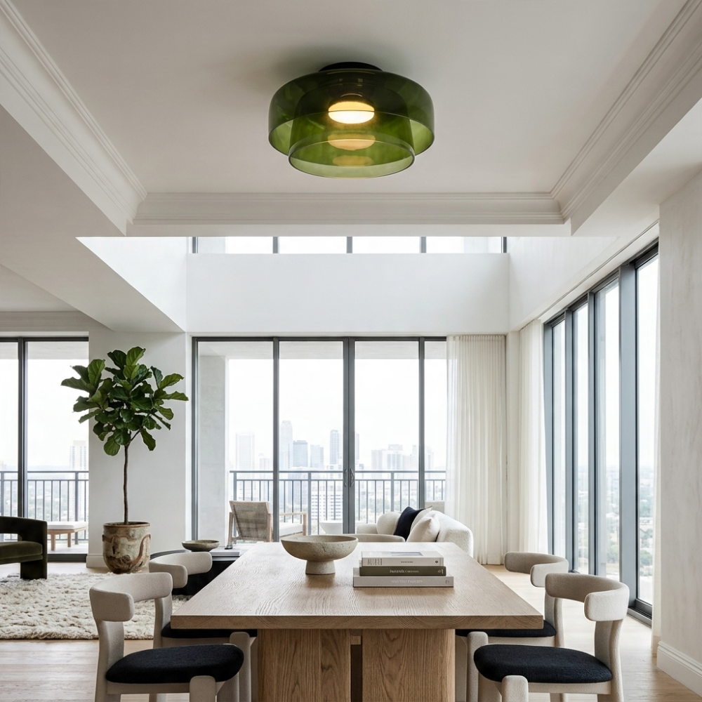 Røget glas loftslampe med integreret LED i minimalistisk stil