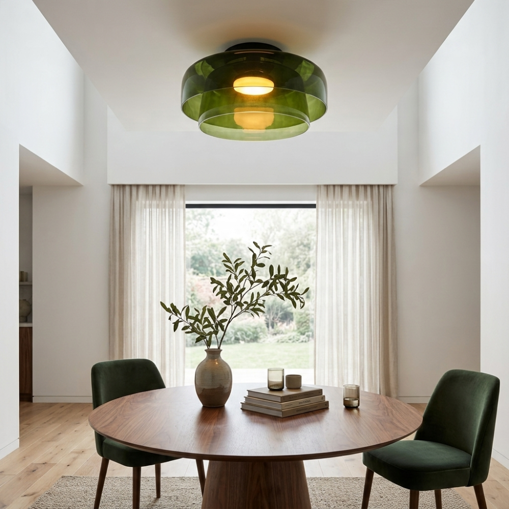 Røget glas loftslampe med integreret LED i minimalistisk stil