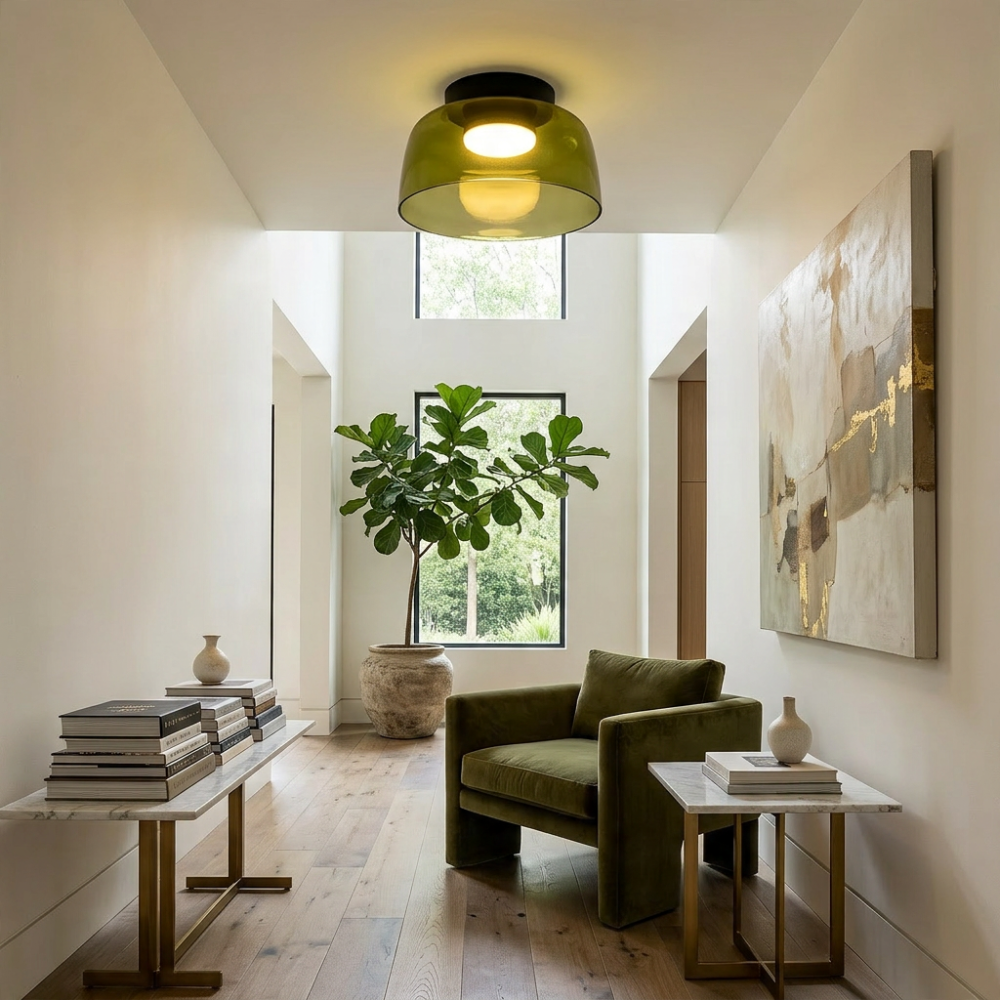 Røget glas loftslampe med integreret LED i minimalistisk stil