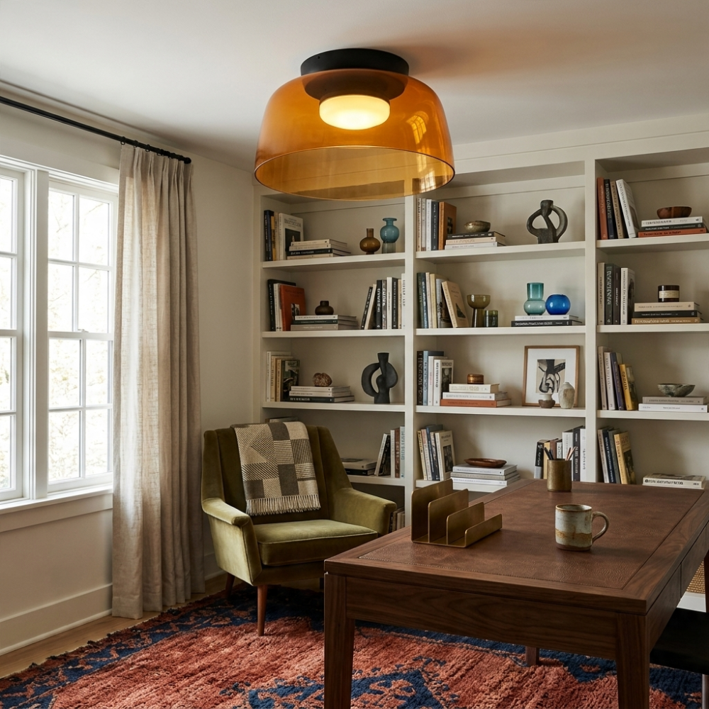 Røget glas loftslampe med integreret LED i minimalistisk stil