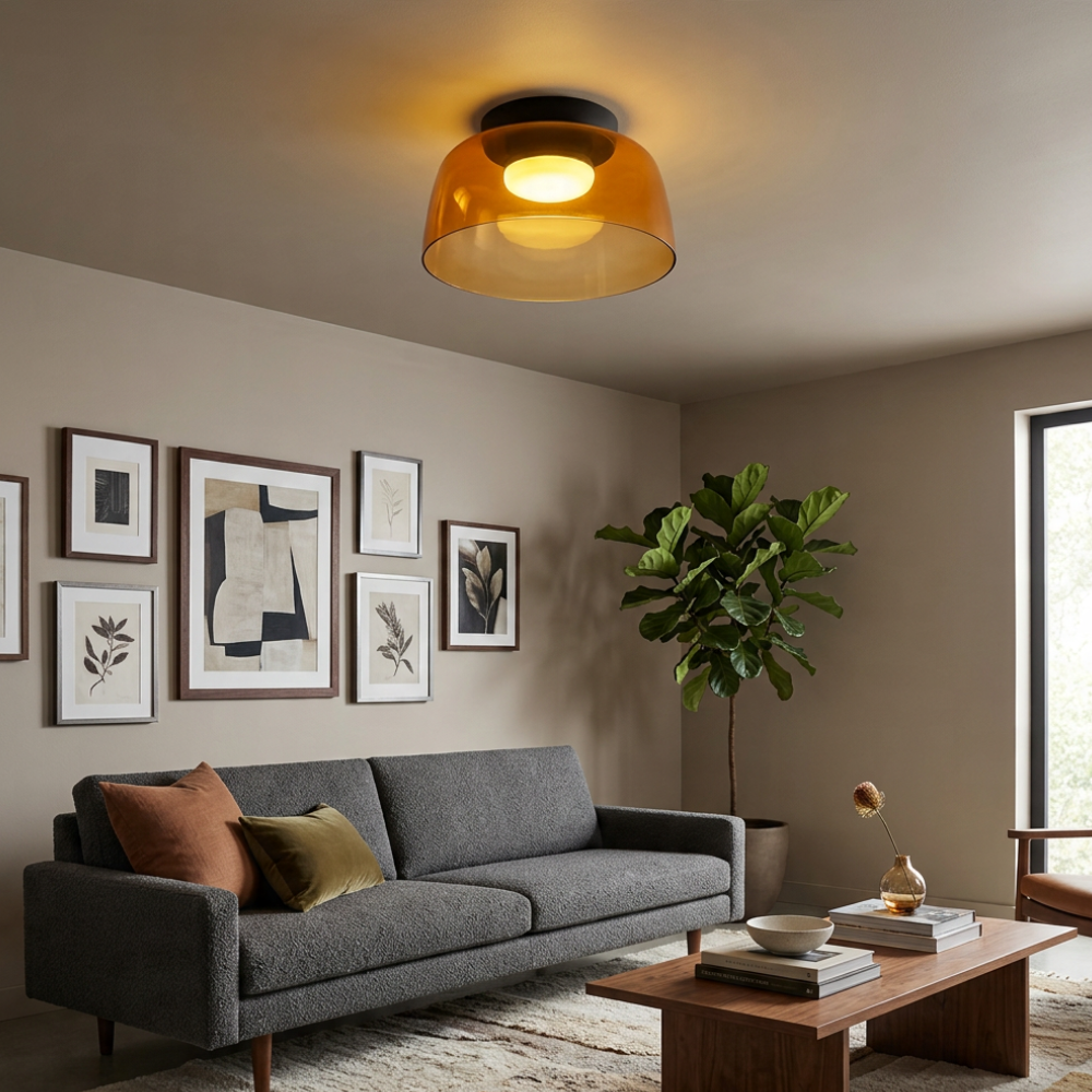 Røget glas loftslampe med integreret LED i minimalistisk stil