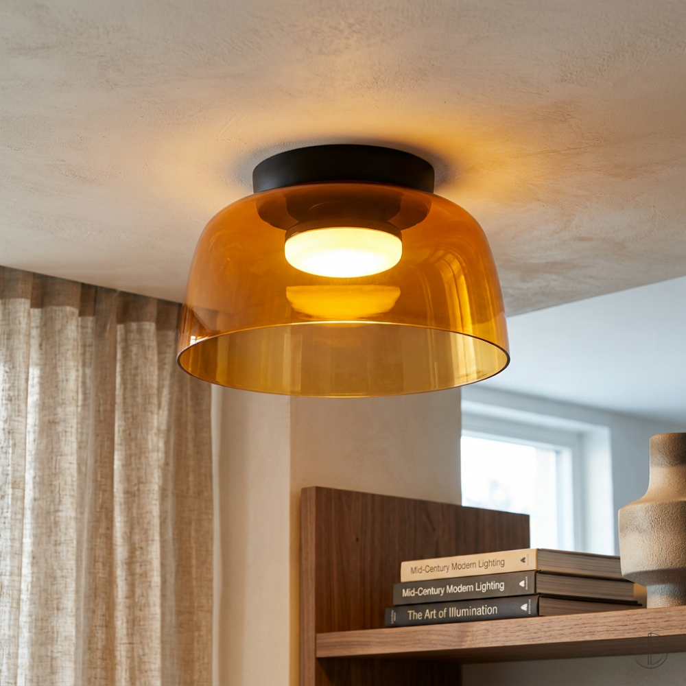 Røget glas loftslampe med integreret LED i minimalistisk stil