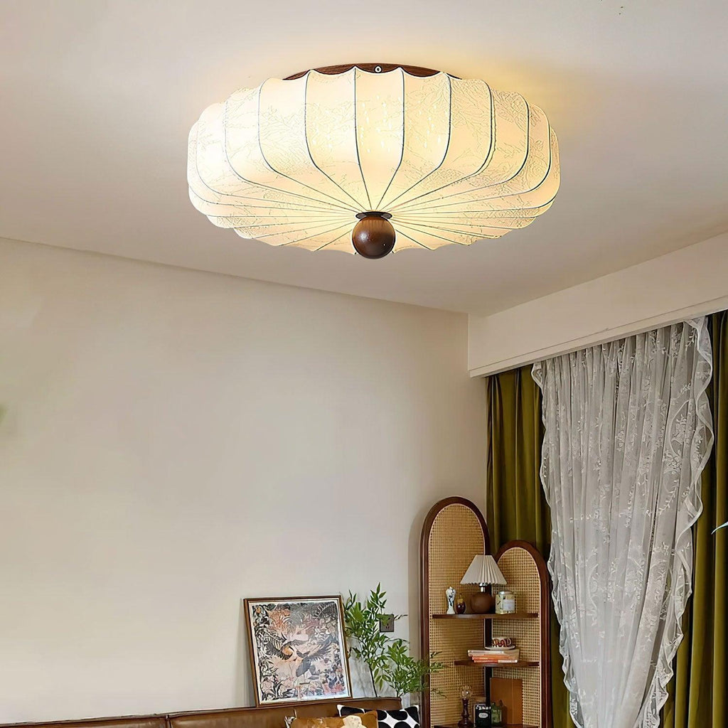 Plafonnier en bois et tissu avec LED intégrée, style minimaliste