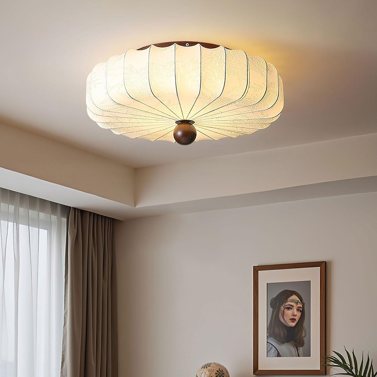 Plafonnier en bois et tissu avec LED intégrée, style minimaliste
