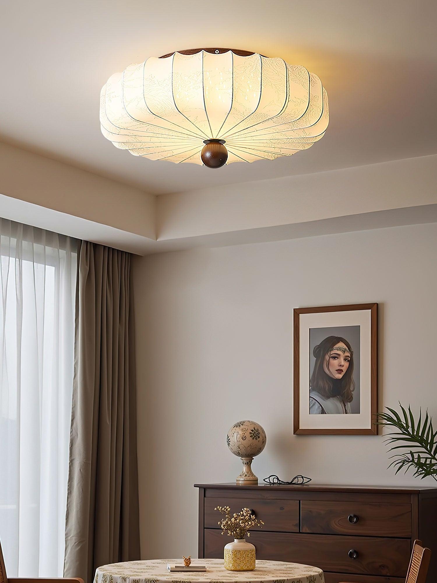 Plafonnier en bois et tissu avec LED intégrée, style minimaliste