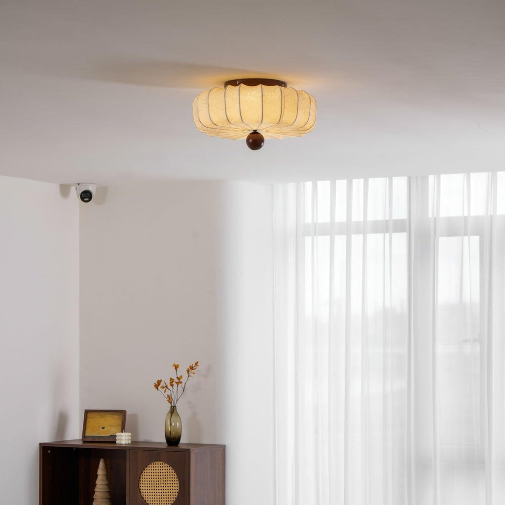 Plafonnier en bois et tissu avec LED intégrée, style minimaliste