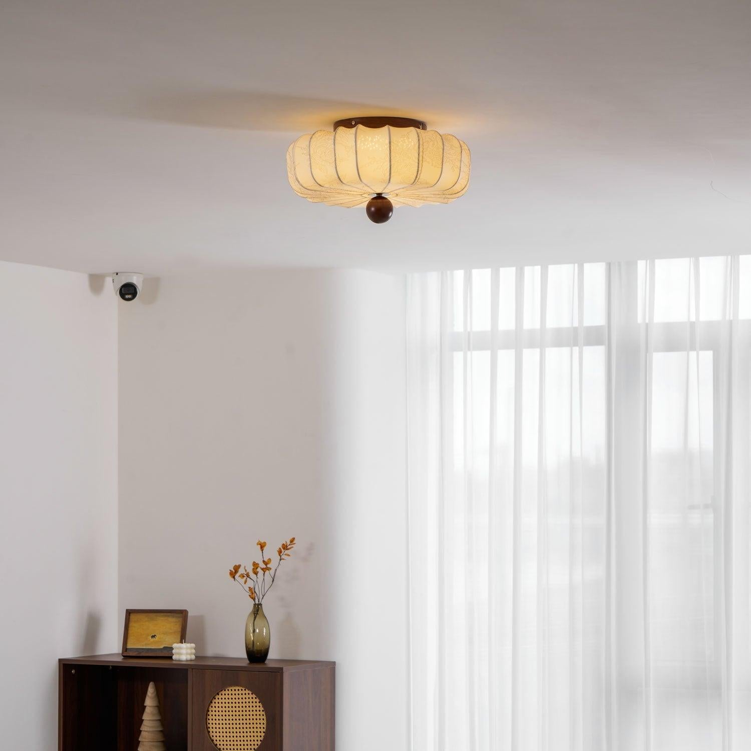 Plafonnier en bois et tissu avec LED intégrée, style minimaliste